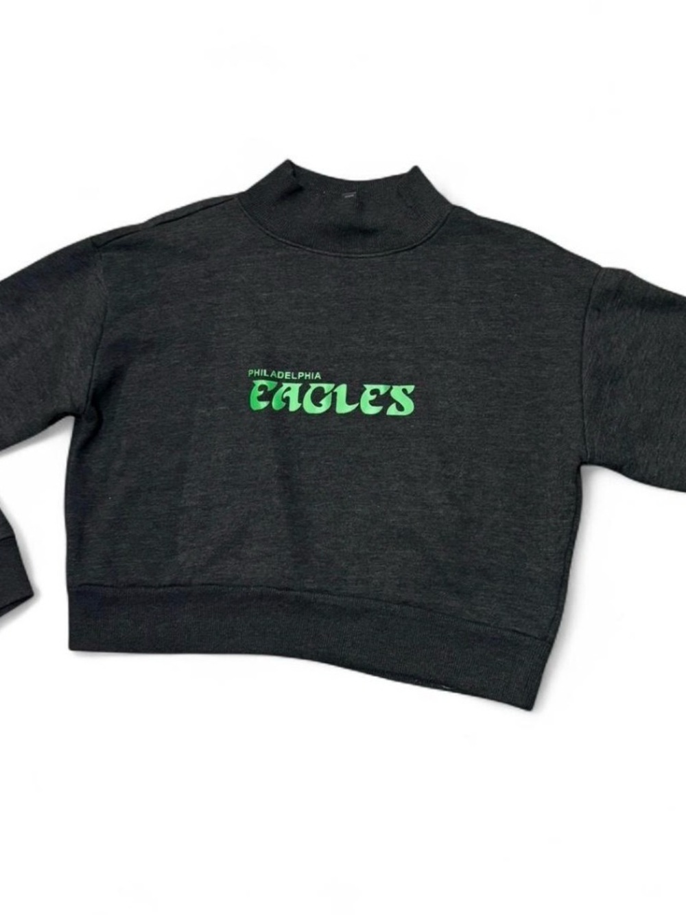 Philadelphia Eagles Charcoal Cropped Mock Neck Sweatshirt - Picture 12 of 14